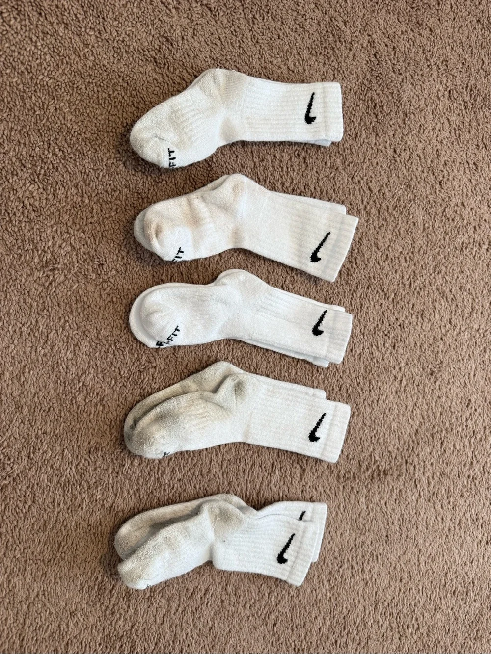 Nike White Crew Socks with Black Swoosh - 5 Pairs (Kids)